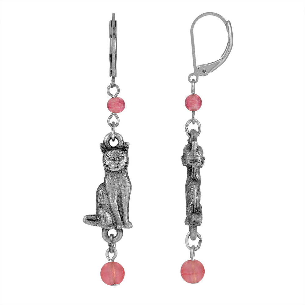 1928 Jewelry Round Smooth Bead Cat Drop Earrings