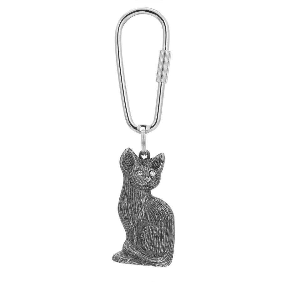 1928 Jewelry Antiqued Pewter Crystal Cat Key Ring