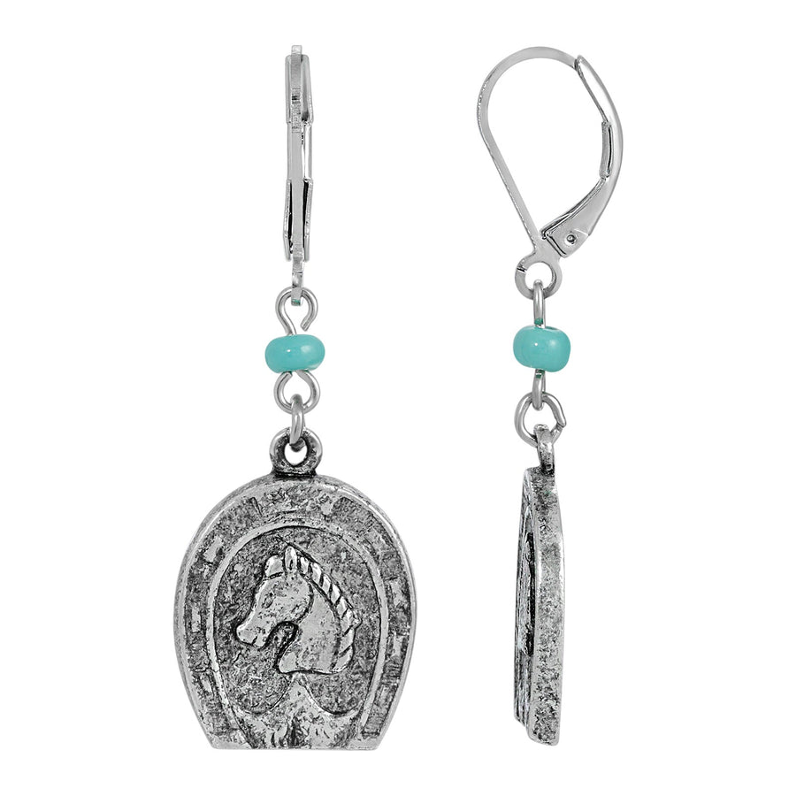 1928 Jewelry Southwest Turquoise Bead Horseshoe & Horse Drop Earrings