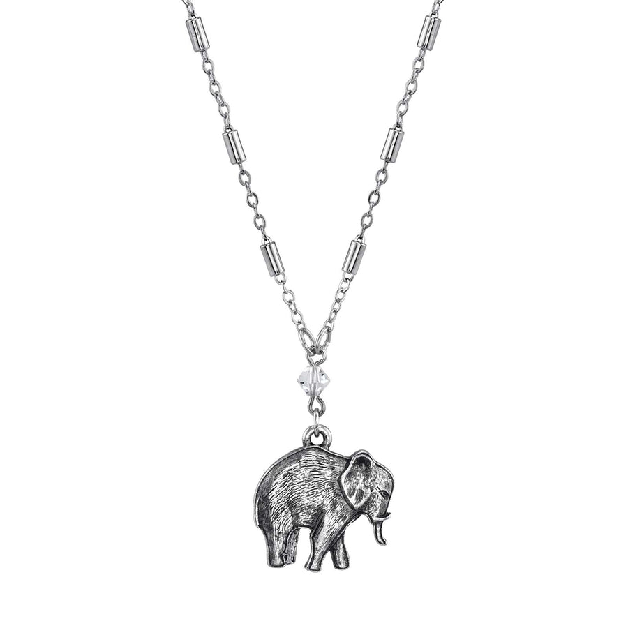 1928 Jewelry Pewter Elephant Drop Chain Necklace 16" + 3" Extender