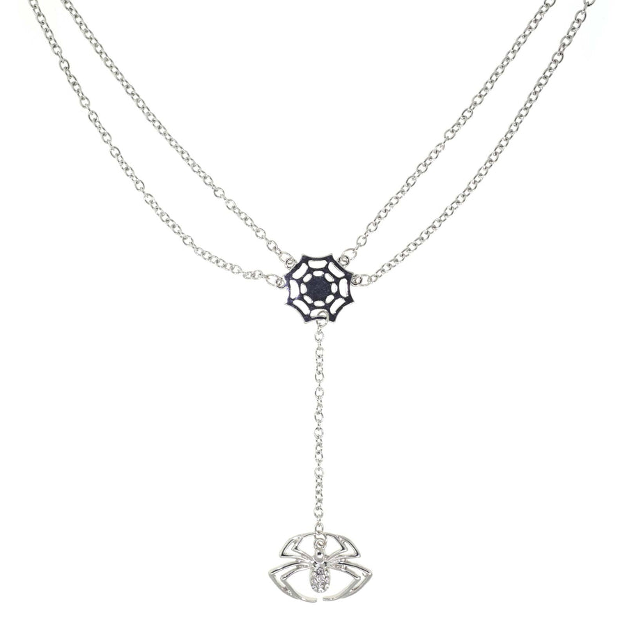 1928 Jewelry Spider Web With Crystal Spider Drop Necklace 16"