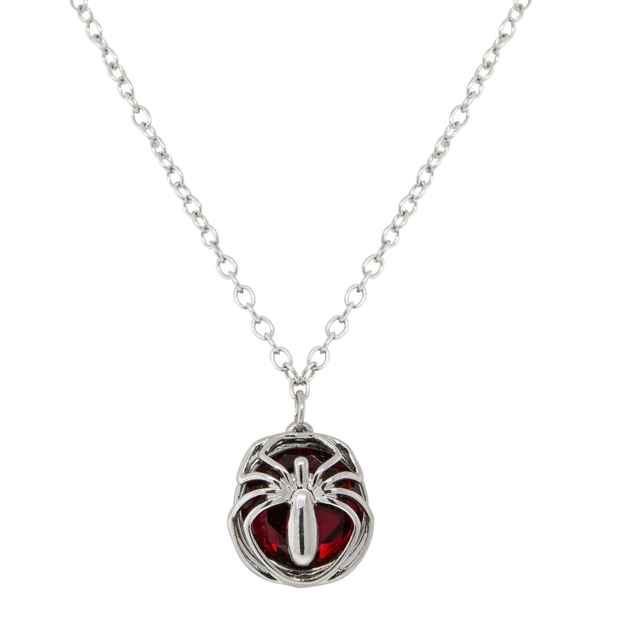 1928 Jewelry Round Red Stone Spider Necklace 16" + 3" Extender