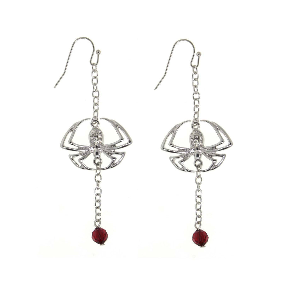 1928 Jewelry Spider On A Chain Red Bead Drop Wire Earring