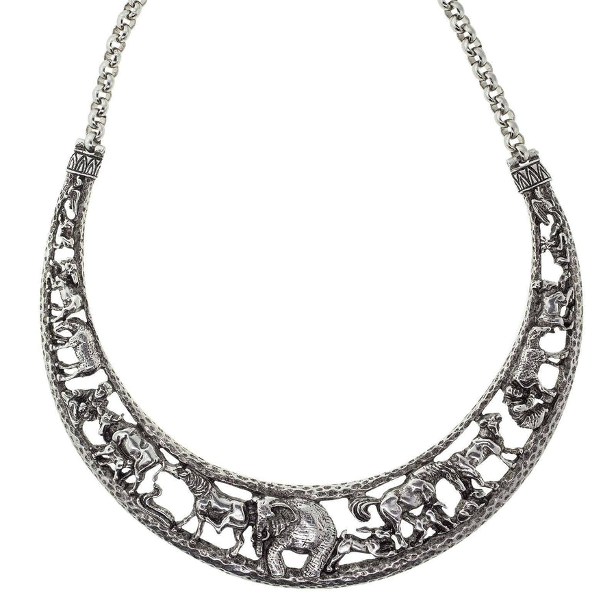 1928 Jewelry Elephant & Safari Animals Collar Necklace 14.5"