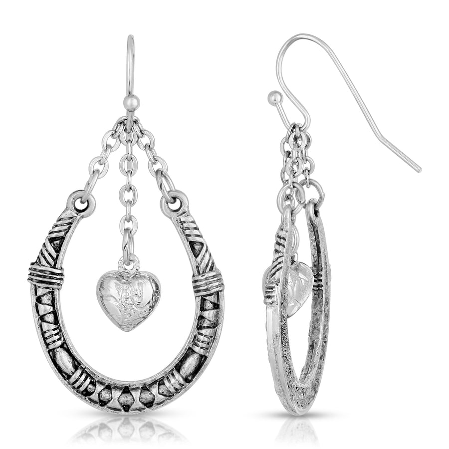 1928 Jewelry Horseshoe & Heart Chained Dangling Earring