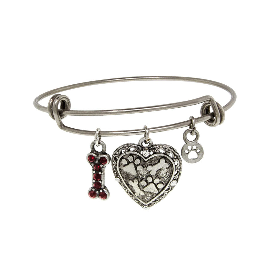 1928 Jewelry Pewter Heart Bone Paw Print Charm Bracelet