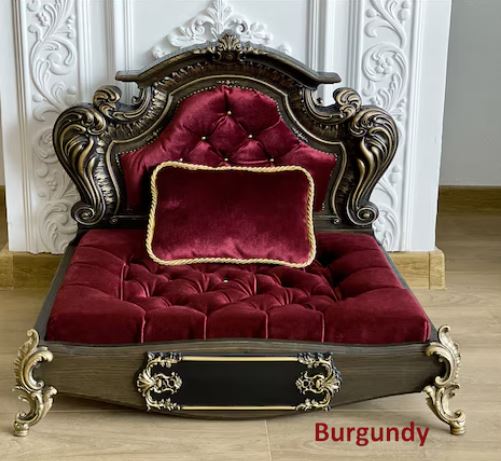 Luxury Baroque Pet Bed in Dark Walnut & Burgundy