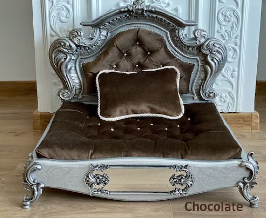Luxury Baroque Pet Bed in Silver & Burgundy