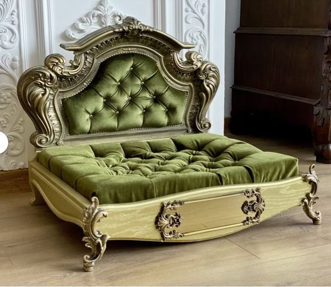 Luxury Baroque Pet Bed in Gold & Teal