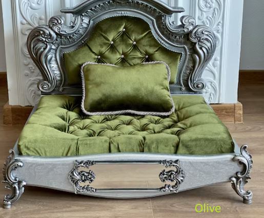 Luxury Baroque Pet Bed in Silver & Burgundy