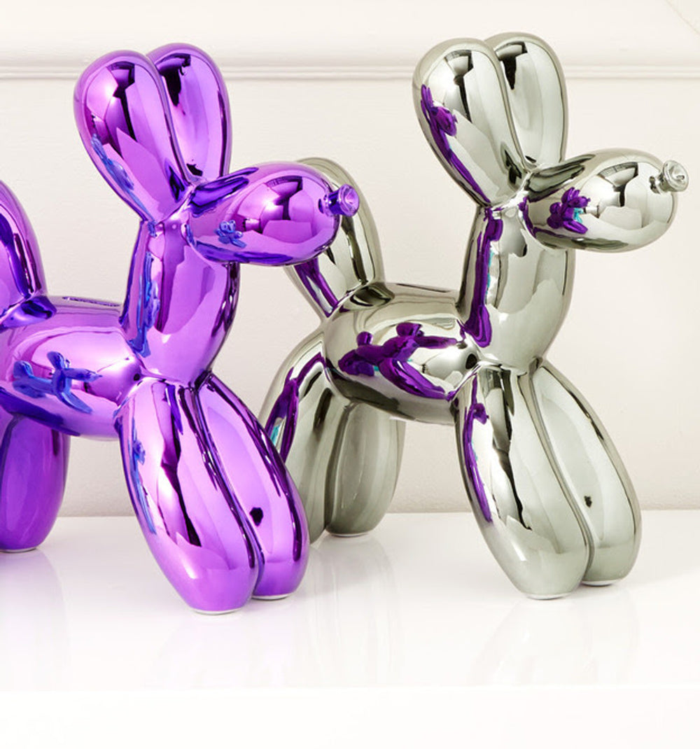 Purple Ceramic Balloon Dog Piggy Bank - 12" tall