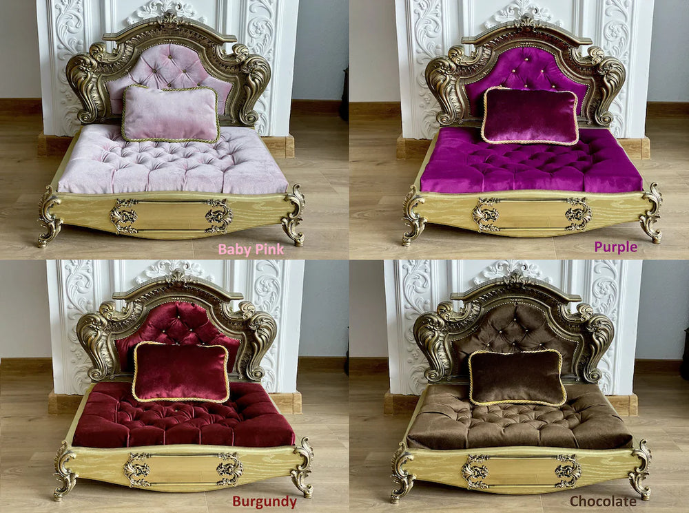 Luxury Baroque Pet Bed in Gold & Baby Pink