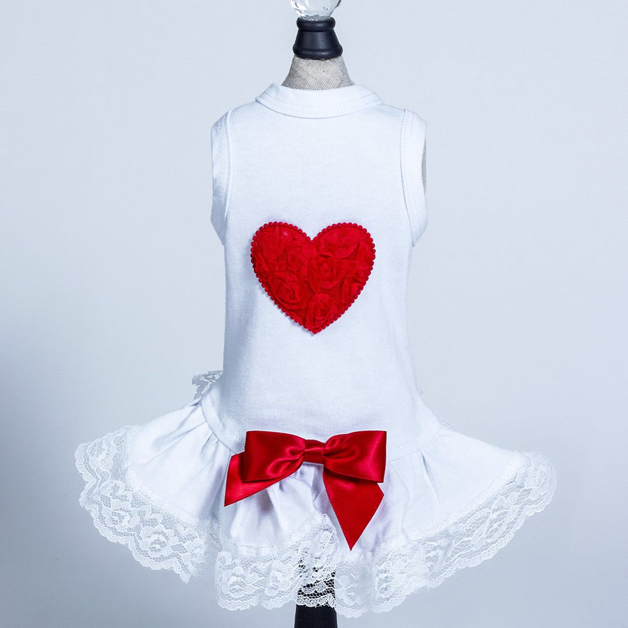 Lacey Puff Heart Dress: Red