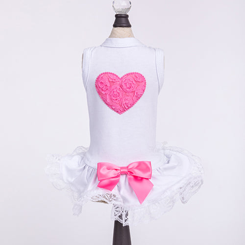Lacey Puff Heart Dress: Hot Pink