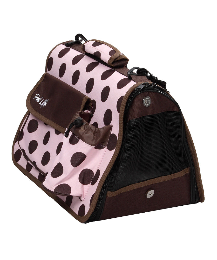 Airline Approved Polka Dot Folding Casual Pet Carrier w/ Bottle Holder and Pouch -