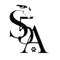 Stylish black and white logo of Snaks 5th Avenchew featuring an artistic horse and paw print design