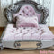 Luxury baby pink orthopedic dog bed by Decorian Design, featuring elegant tufted cushion and ornate silver frame, perfect for stylish pet comfort.