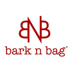 Bark-n-Bag logo in red, stylish text with unique intertwined BNB design for pet travel brand.