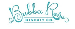 Elegant logo of Bubba Rose Biscuit Co., featuring stylized teal text for gourmet dog treats.