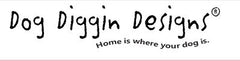 Logo of Dog Diggin Designs featuring stylized text and tagline "Home is where your dog is."