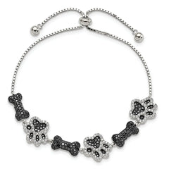 Elegant dog bone-themed bracelet with sparkling black and silver accents, perfect for stylish pet lovers.