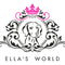 Logo of Ella's World featuring an elegant dog silhouette with a crown, set in a lavish ornamental frame, symbolizing luxury pet accessories.