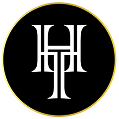 Logo of HT Animal Supply featuring stylish monogram HT inside a gold circle, representing luxury pet accessories.