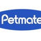 Petmate logo on a blue background, representing a top brand for premium and eco-friendly pet supplies.