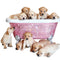 Adorable puppies in a sparkling pink crystal-covered bathtub from HT Animal Supply's exclusive Diamond Bathtub Collection.