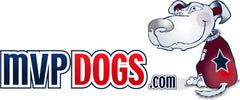 Logo of MVP Dogs featuring a cartoon dog in a sports jersey beside the MVP Dogs.com text.