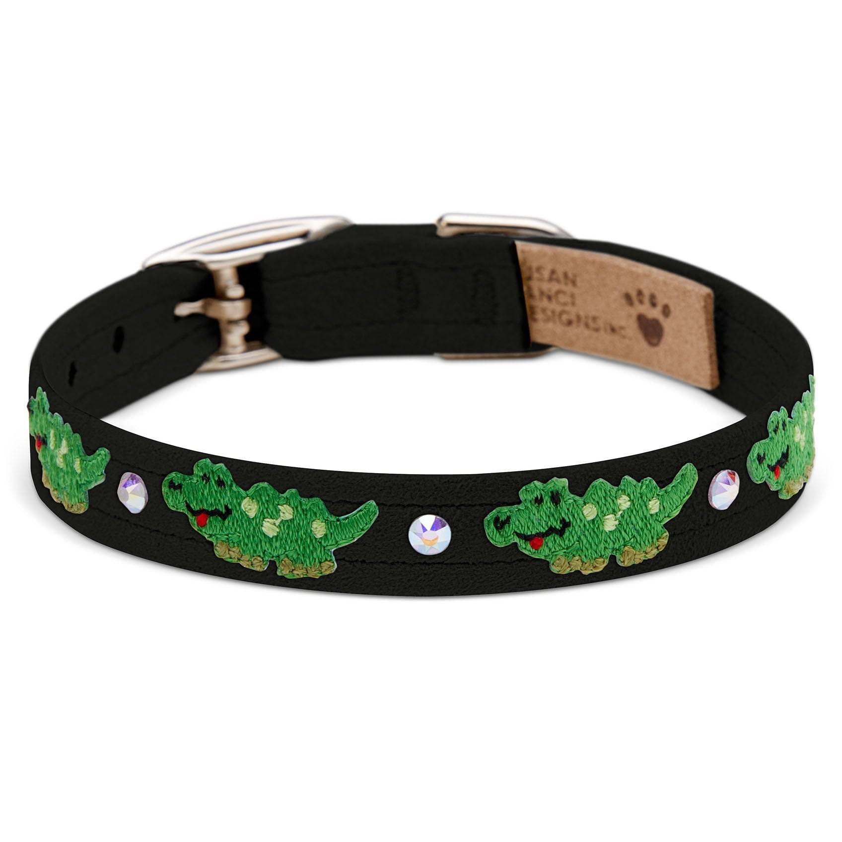 Embroidered Alligators Collar Black