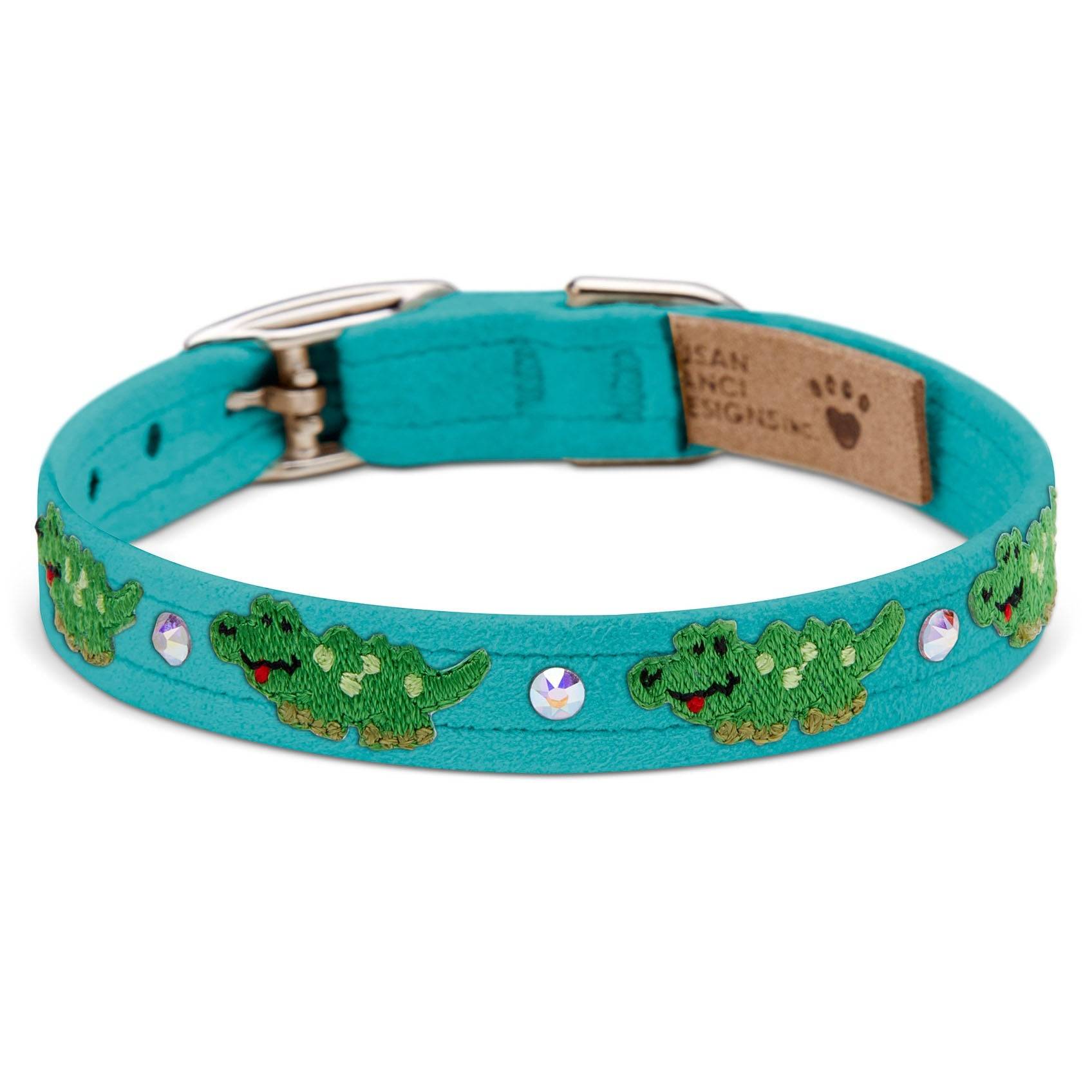 Embroidered Alligators Collar Bimini Blue