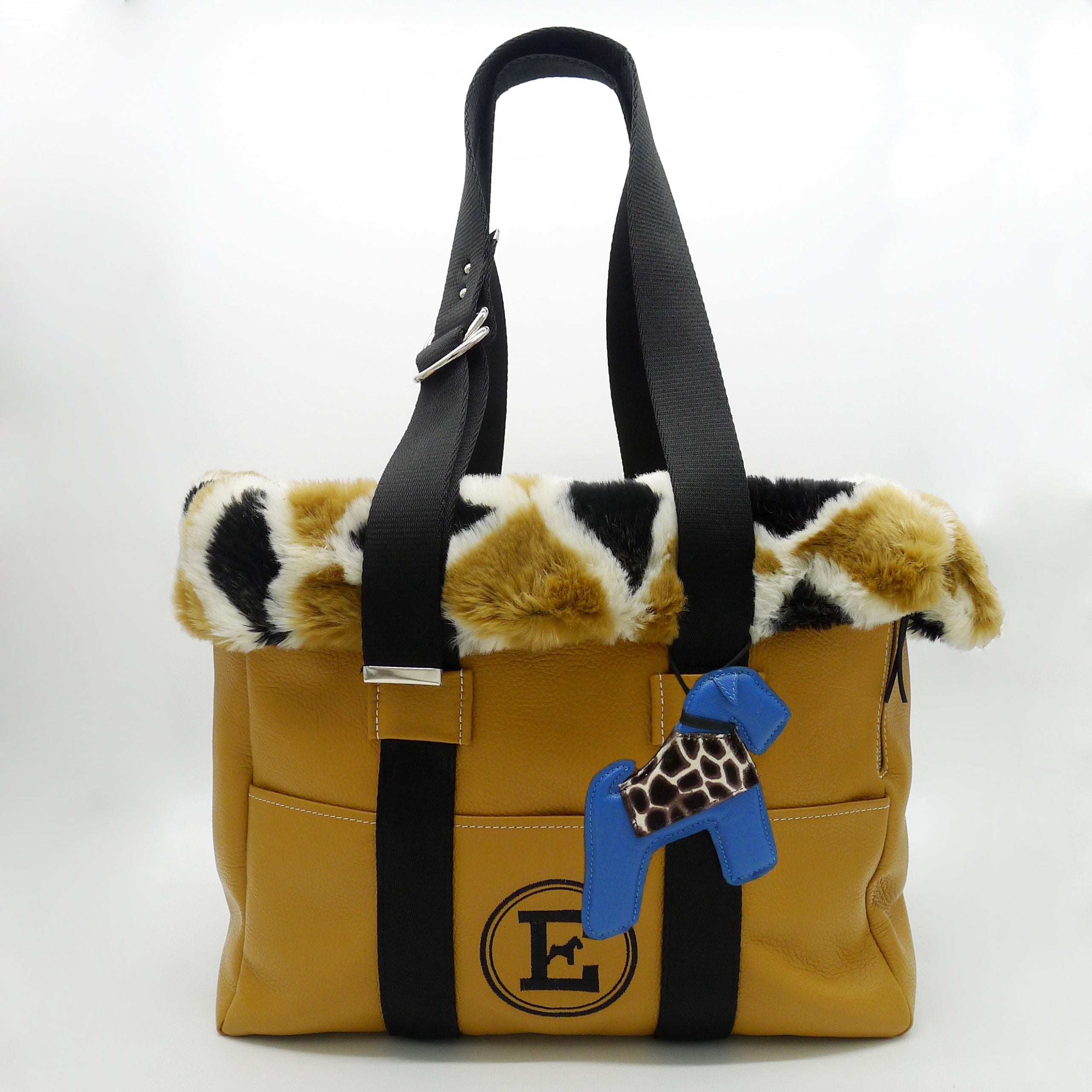 Leather Bag & Fur With blue charm