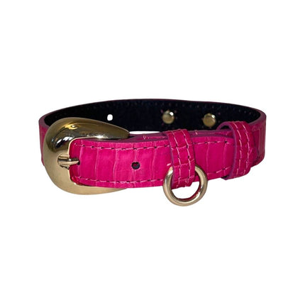 XS Fuchsia Snake 7”-14” Collar/Custom Gold Italian Hardware