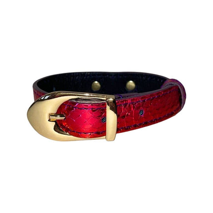 XS/S 7”-14” Ruby Red/Purple Custom Snake Collar/Custom Gold Italian Hardware