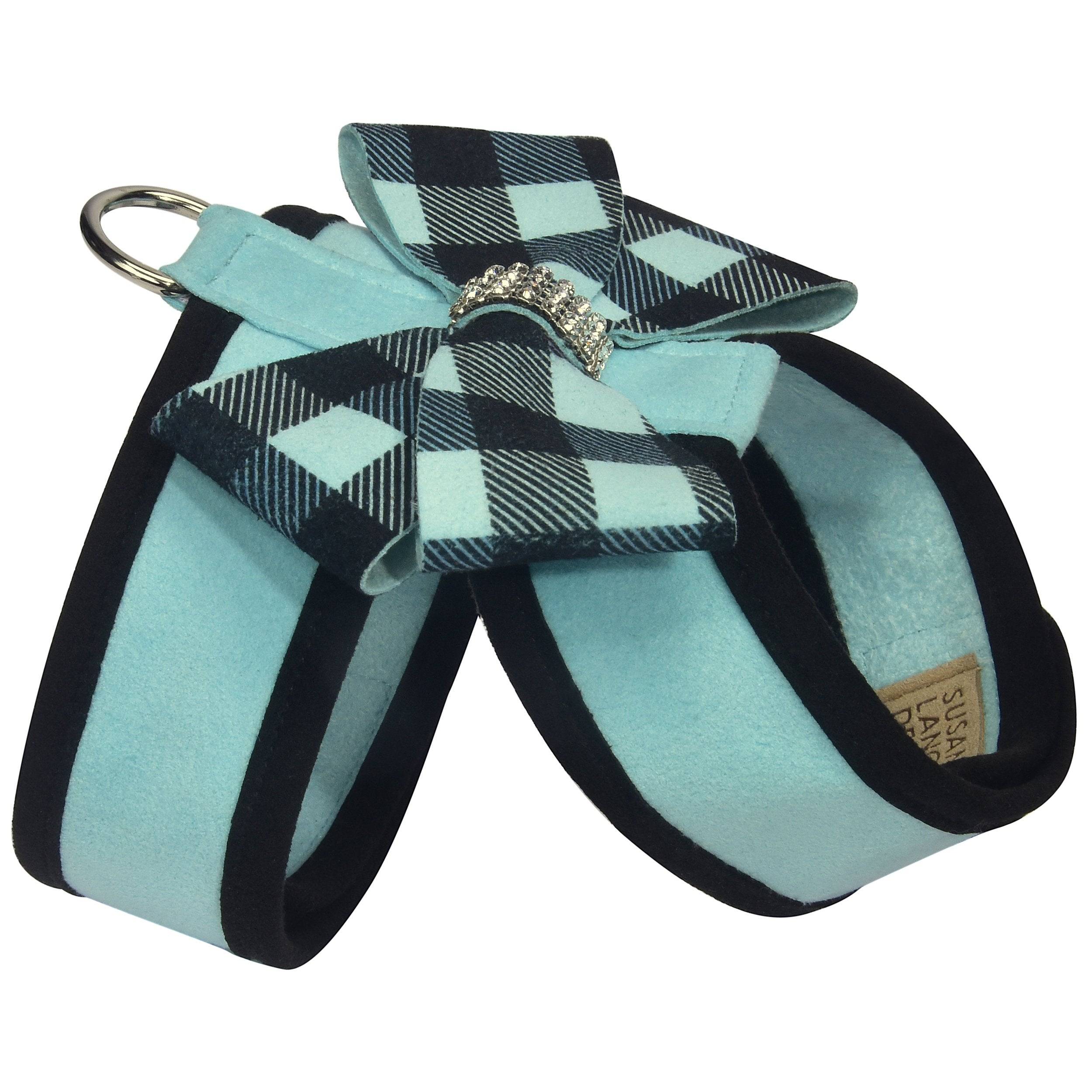 Tiffi Gingham Nouveau Bow Tinkie Harness with Black Trim Tiffi Blue