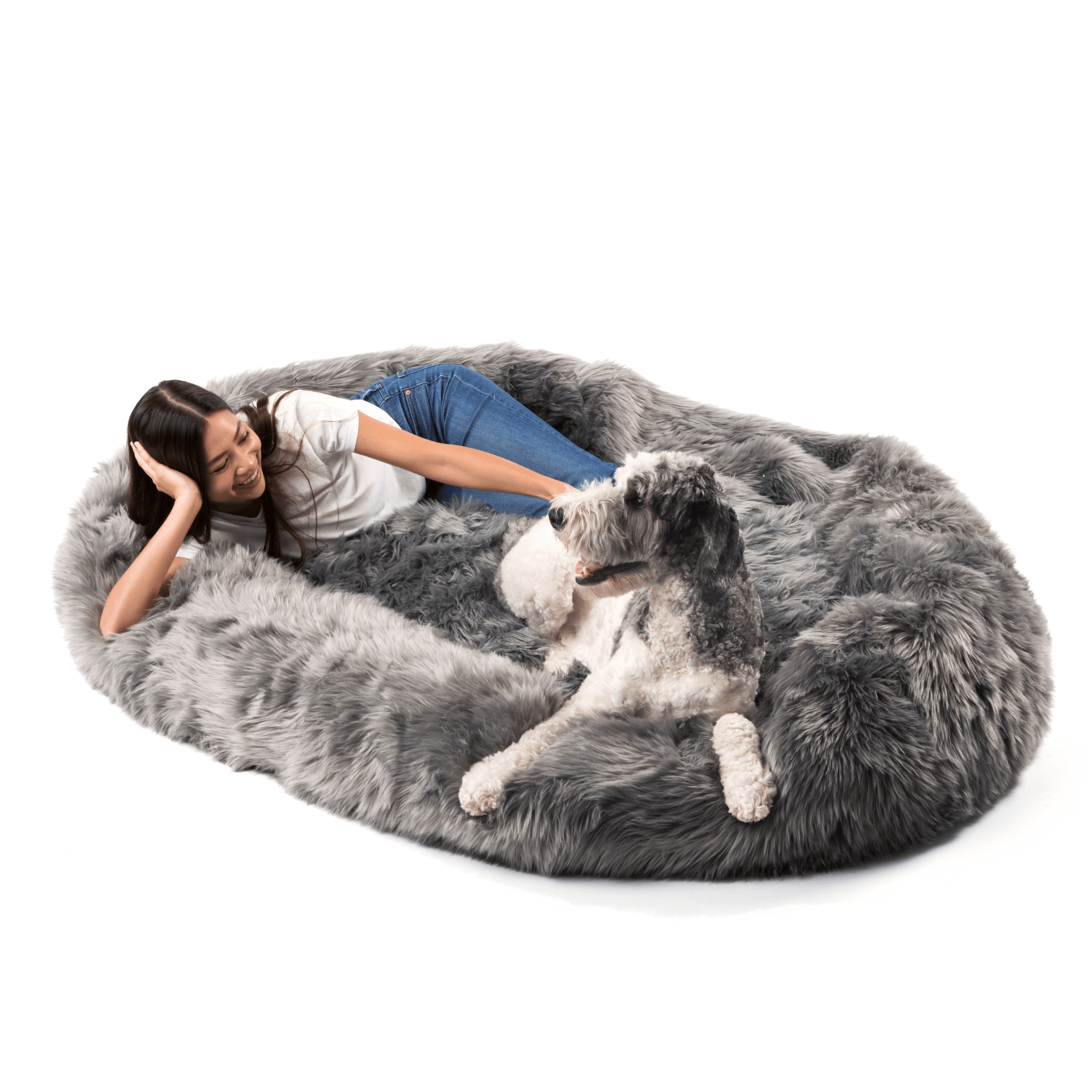 PupCloud Human-Size Faux Fur Memory Foam Dog Bed - Charcoal Grey