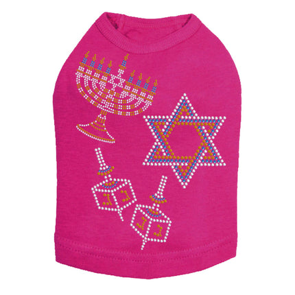 Menorah, Dreidel & Star of David (Blue & Gold) - Dog Tank