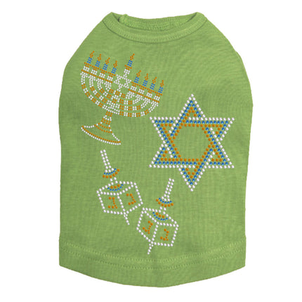 Menorah, Dreidel & Star of David (Blue & Gold) - Dog Tank