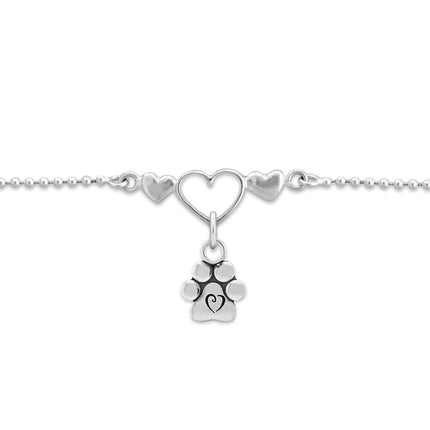 Paw Print Anklet, Sterling Silver One Love Ankle Bracelet w/Puppy Love Paws