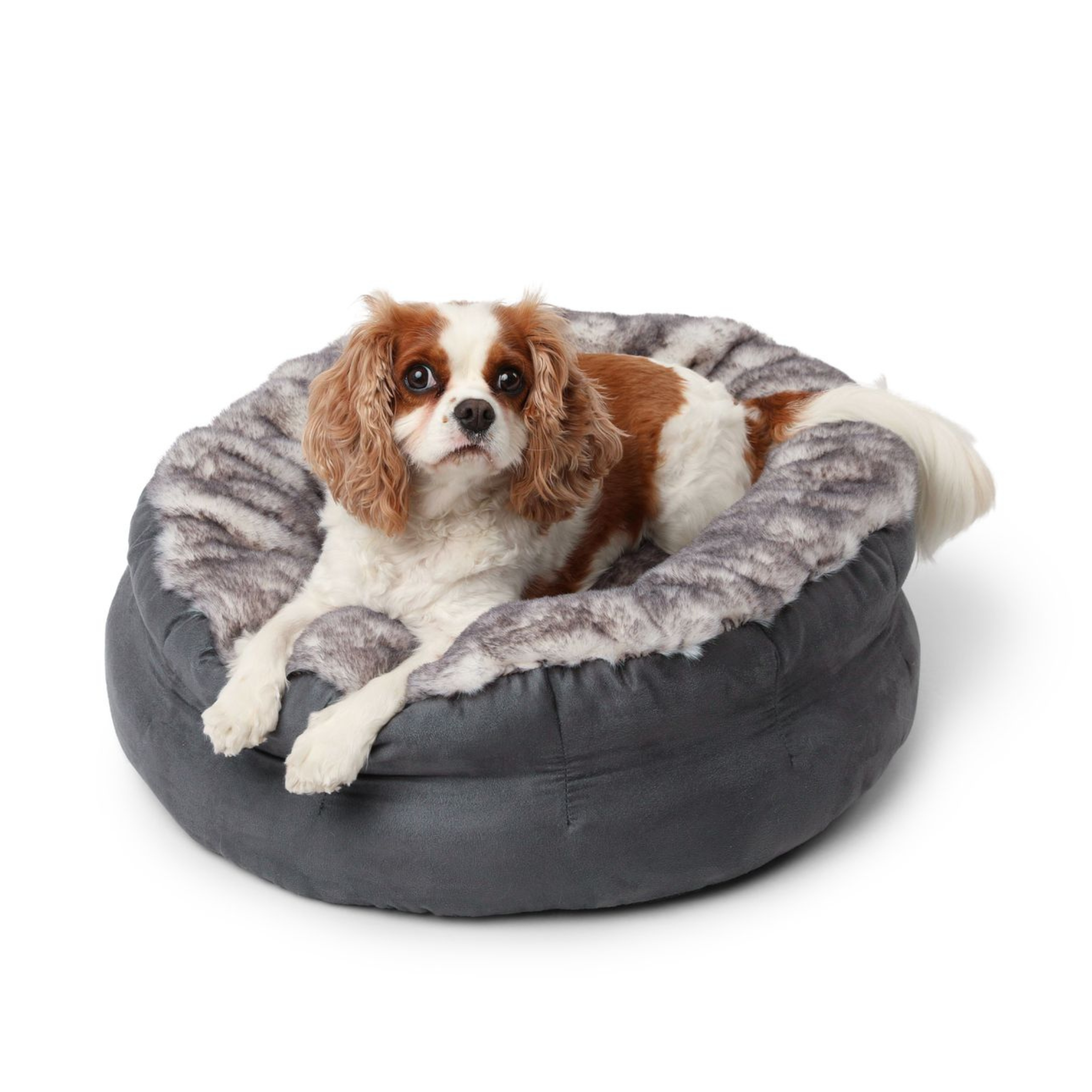 PupPouf Luxe Faux Fur Donut Dog Bed - Ultra Soft Chinchilla