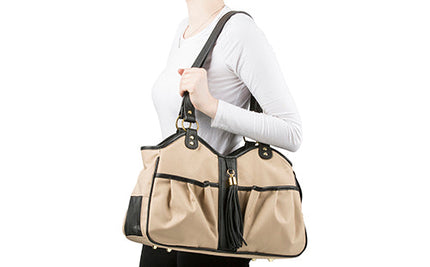 Metro Bag in Khaki with Black Leather Trim & Tassel