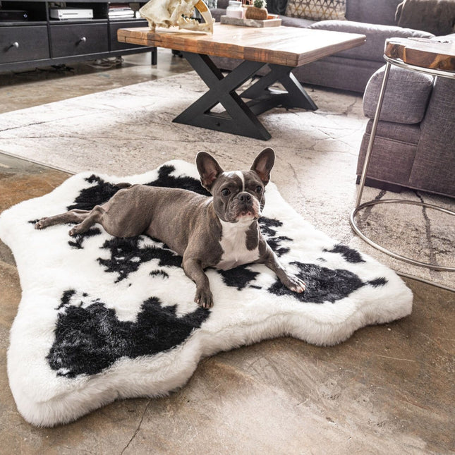 PupRug™ Animal Print Memory Foam Dog Bed - Black Faux Cowhide