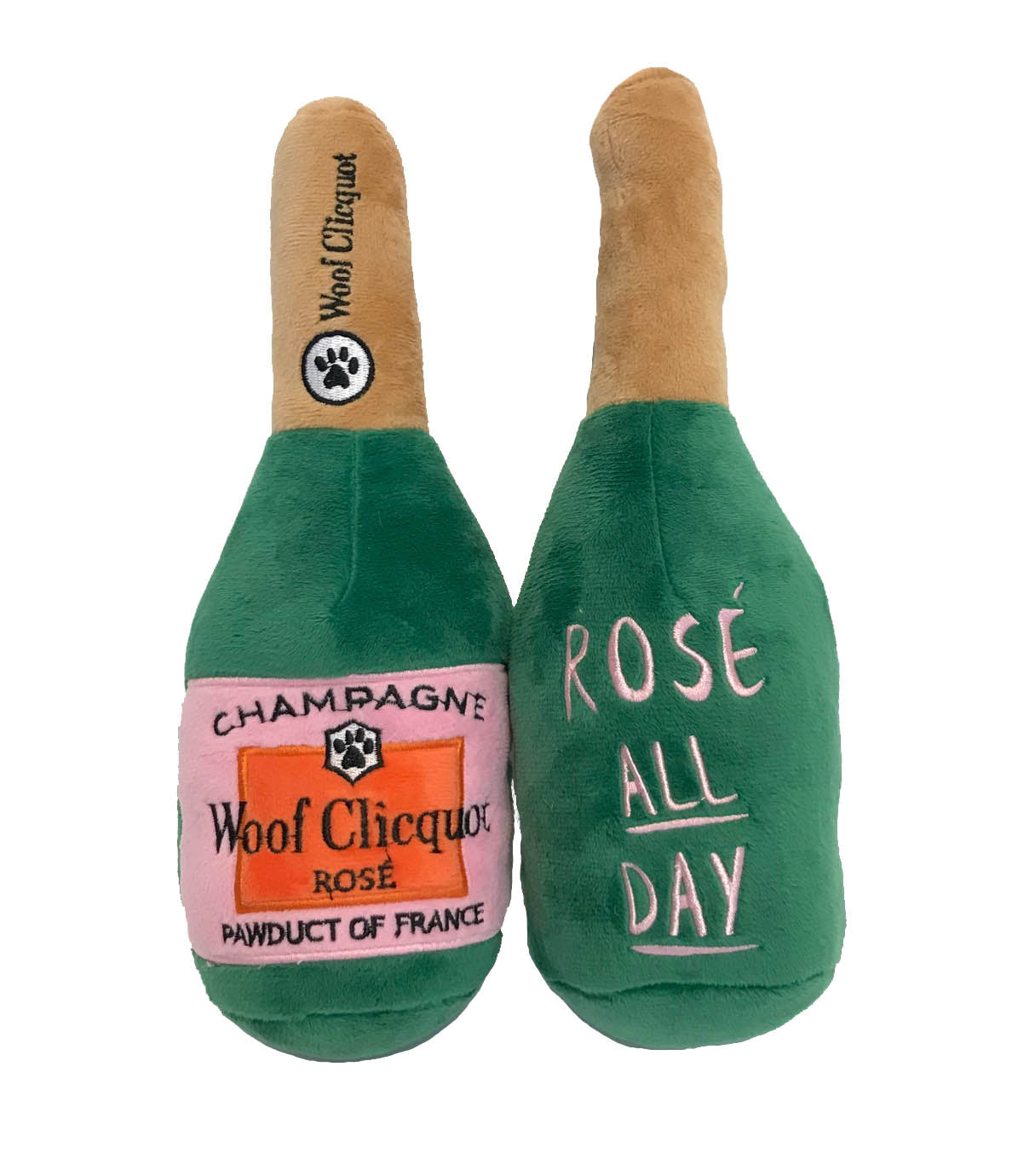 Woof Clicquot Rose' Champagne Bottle Plush Toy