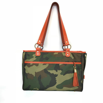 Camouflage Tote - Orange Leather Trim