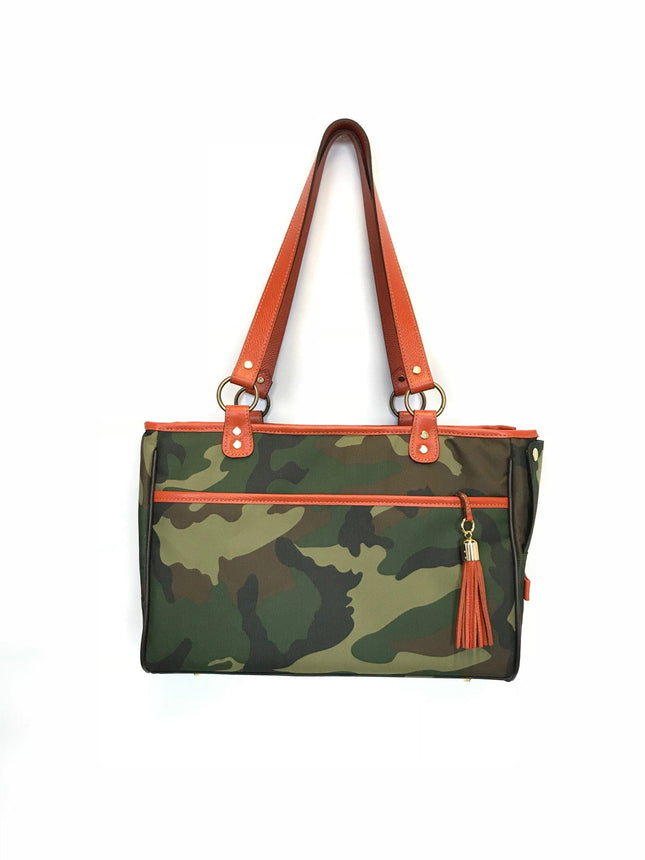 Camouflage Tote - Orange Leather Trim