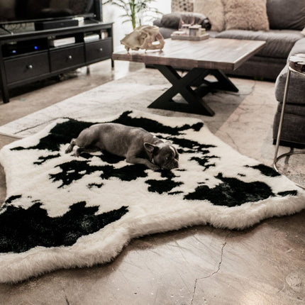 PupRug™ Animal Print Memory Foam Dog Bed - Black Faux Cowhide