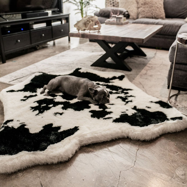 PupRug™ Animal Print Memory Foam Dog Bed - Black Faux Cowhide