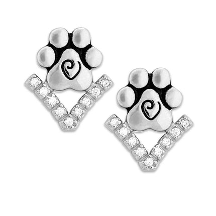 Cubic Zirconia VIP Paw Print Post Earrings in Sterling Slver