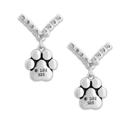 Cubic Zirconia VIP Paw Print Dangle Post Earrings in Sterling Silver